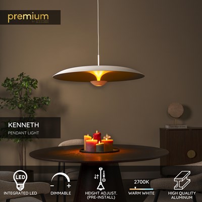Lucide KENNETH - Pendant light - Ø 80 cm - LED Dim. - 1x22W 2700K - White | Premium